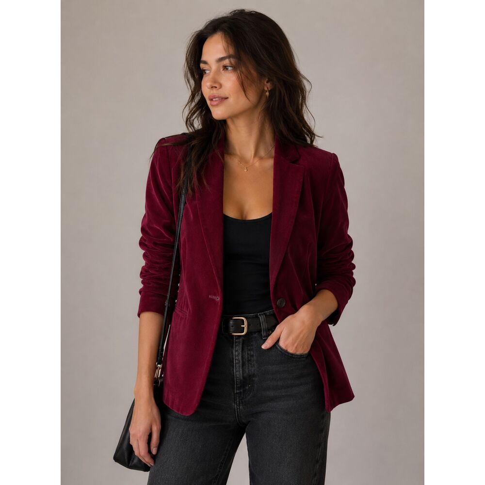 Vintage Burgundy Velvet Blazer Dark Academia Luxe Career Chic Jacket Size 10